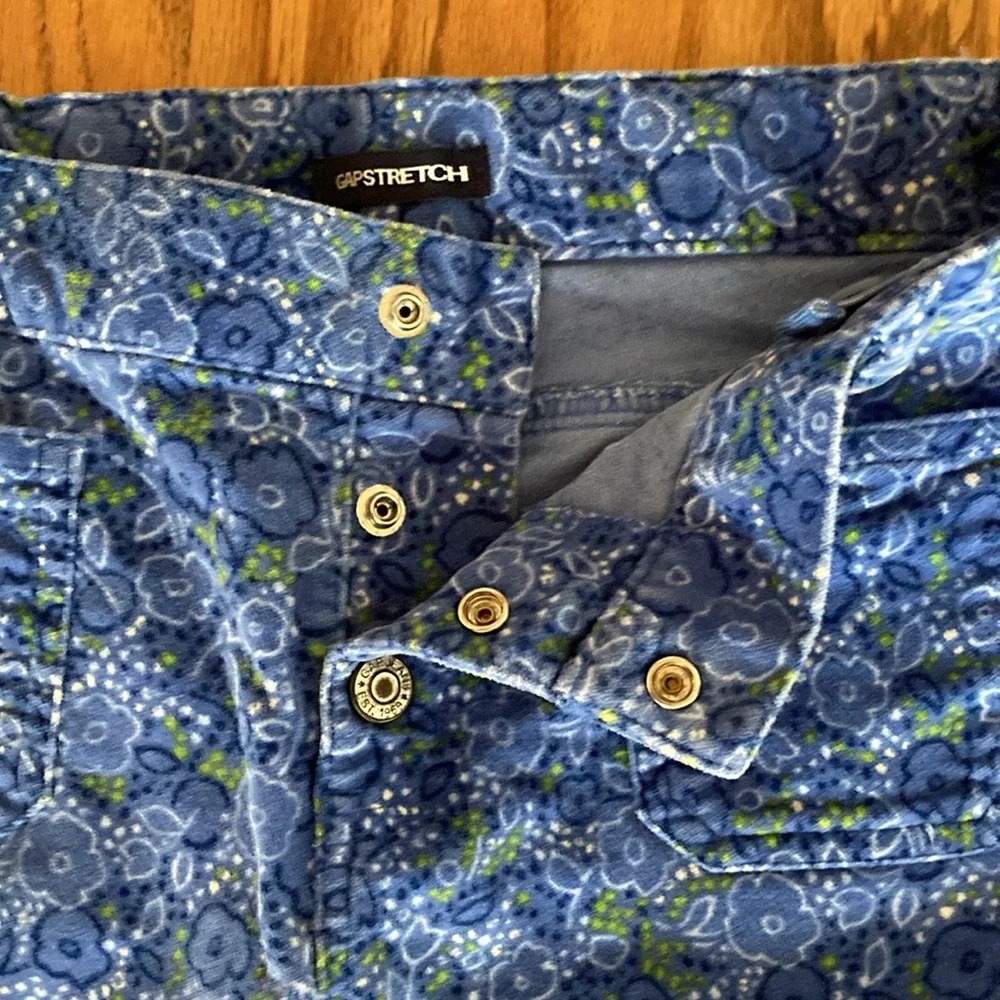 Gap Stretch Blue Floral Velvet Flare Pants